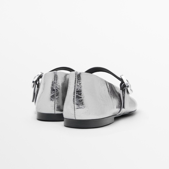 NWT. Massimo Dutti Silver Metallic Ballet Flats with Buckle. Size 7,5. - Picture 5 of 9